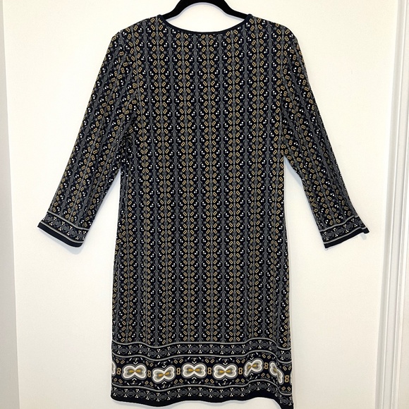 Max Studio Printed Midi Shift Dress Navy Bohemian Paisley 3/4 Length Sleeve - Picture 6 of 11